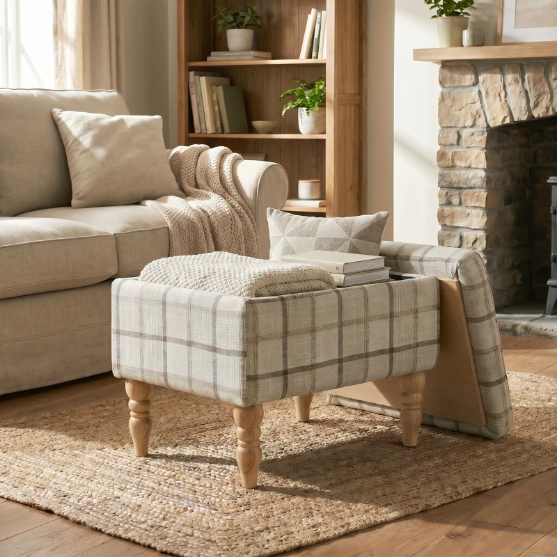 HOMCOM Linen Fabric Upholstered Footstool, Rectangular Storage Stool with Removable Top, Padded Seat and Hidden Space, Brown