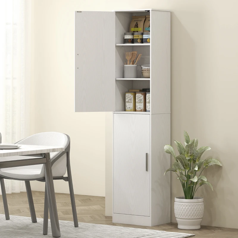 HOMCOM Mobile Colonna Bagno a 2 Armadietti con 6 Ripiani Regolabili, in Legno, 40x35x180 cm, Bianco