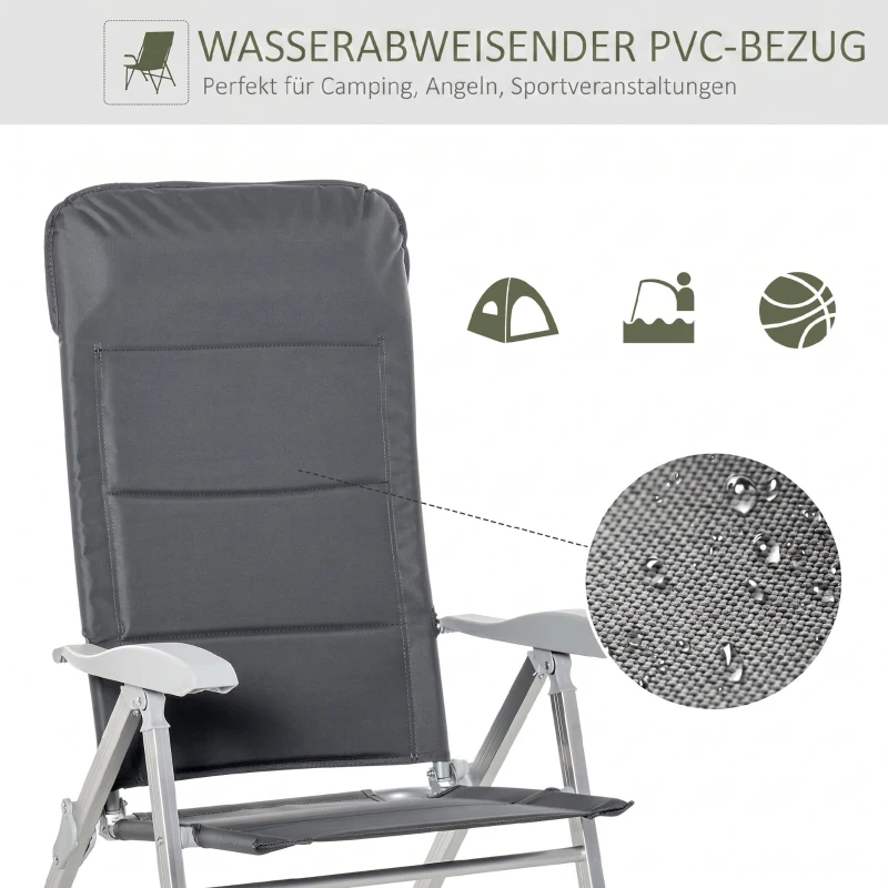 Outsunny Scaun de pescuit pliabil cu brațe și spătar reglabil, din aluminiu și poliester, 75x61,5x76-115 cm, gri