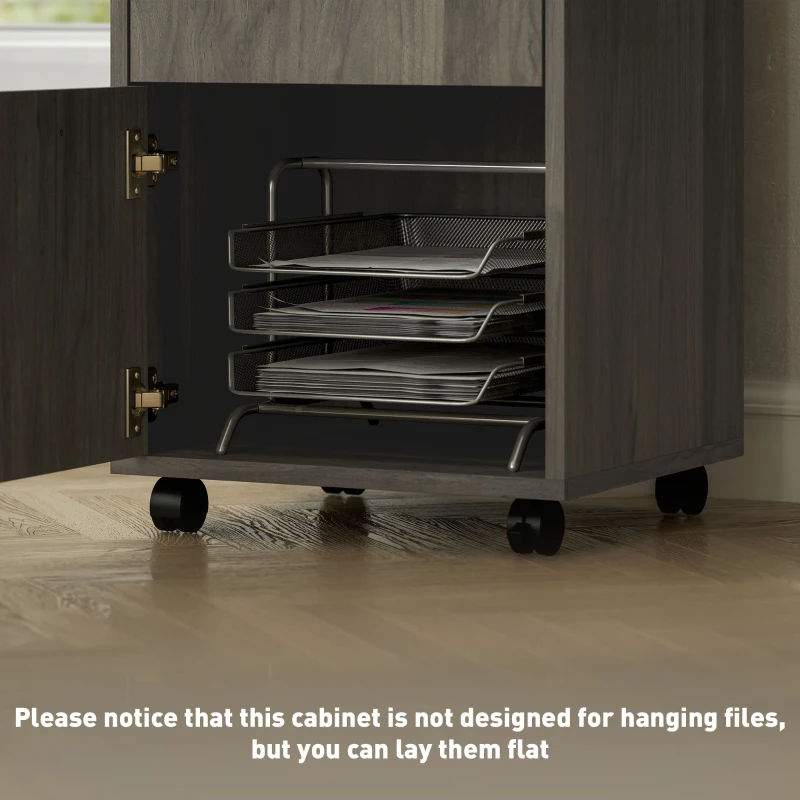 HOMCOM Filing Cabinet, Mobile File Cabinet with 2 Drawers, Office Home Organiser on Wheels for A4, Letter-Size File Folders, Mobile Printer with Open Shelf, Grey