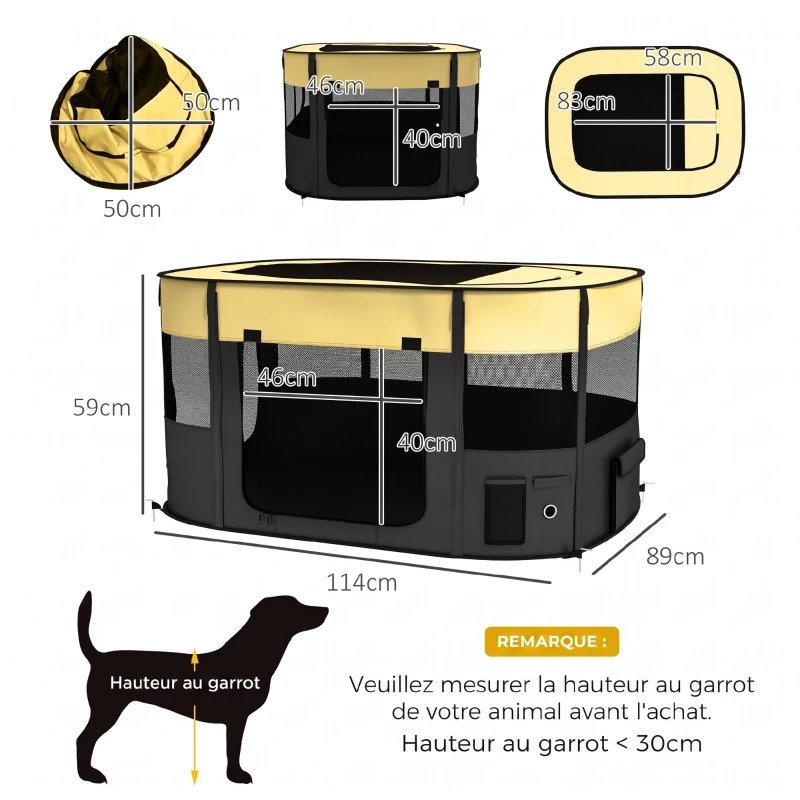 PawHut Parc pliable pour animaux de compagnie parc pour chiots en tissu Oxford avec fenêtres et portes sac de rangement jaune