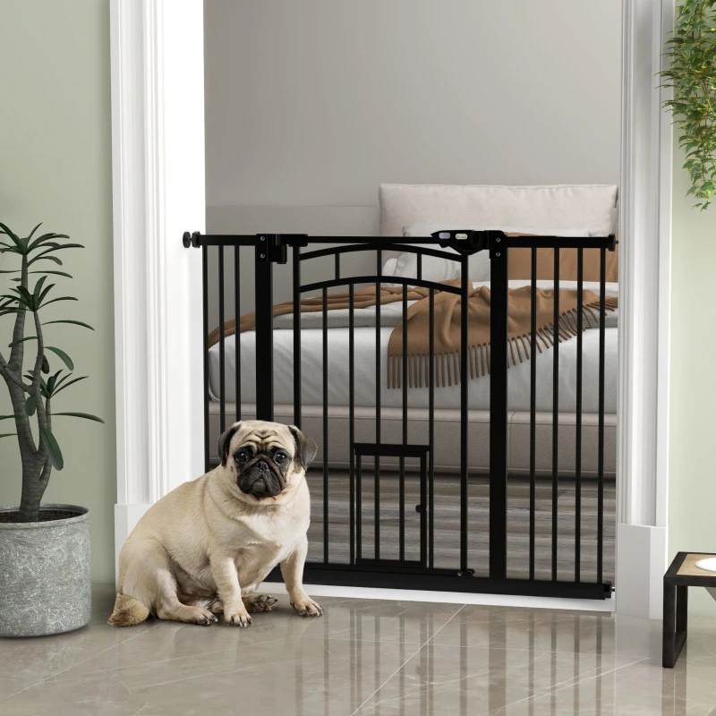 PawHut Cancellino per Cani taglia Piccola e Media con Chiusura Automatica, in Acciaio e PA, 74-100x76 cm, Nero