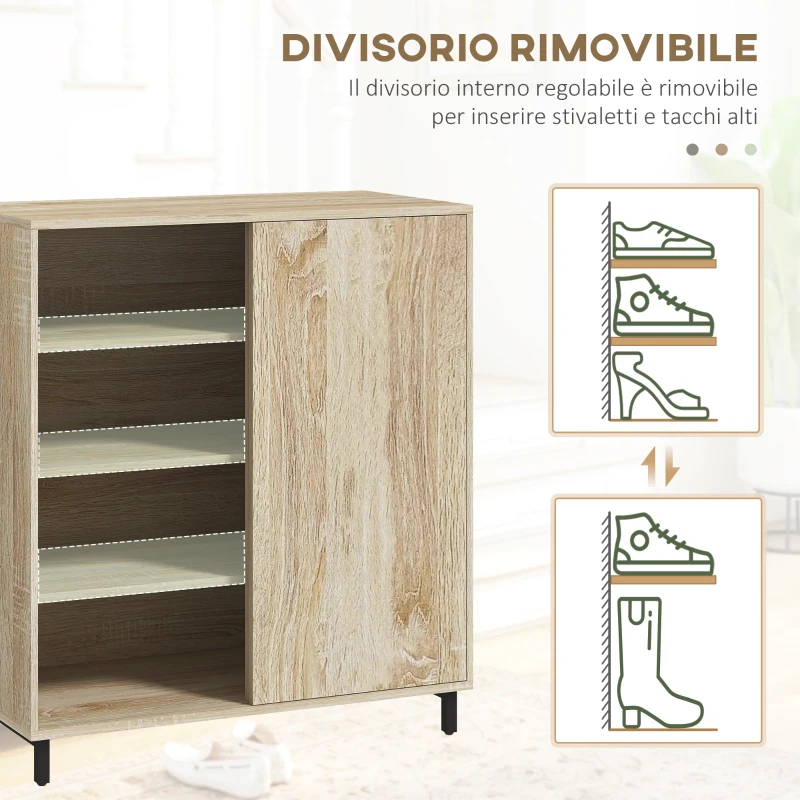 HOMCOM Mobile Scarpiera a 4 Livelli in Truciolato e Acciaio con Ripiani Regolabili, max 12 Paia 80x40x93 cm