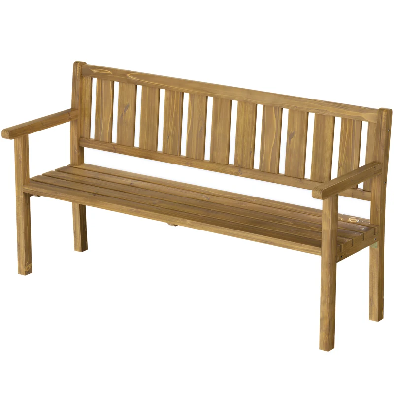 Outsunny Gartenbank 3-Sitzer Wetterfest Holzbank mit Rückenlehne Armlehnen, Holz Sitzbank 360 kg belastbar Teak