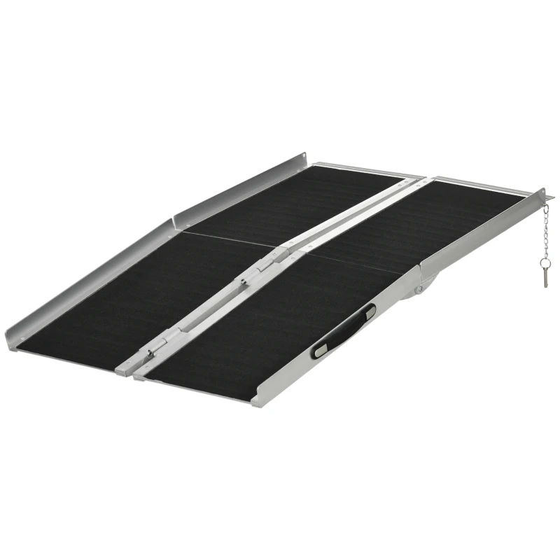 HOMCOM Rampă Pliabilă pentru Scaun cu Rotile din Aluminiu cu Strat Antiderapant și Margini, 122x73,5 cm, Negru