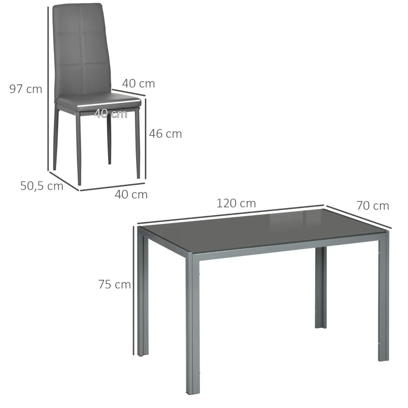 HOMCOM Ensemble table à manger avec 4 chaises, table de cuisine avec chaises en cuir synthétique, 120 x 70 x 75 cm, gris
