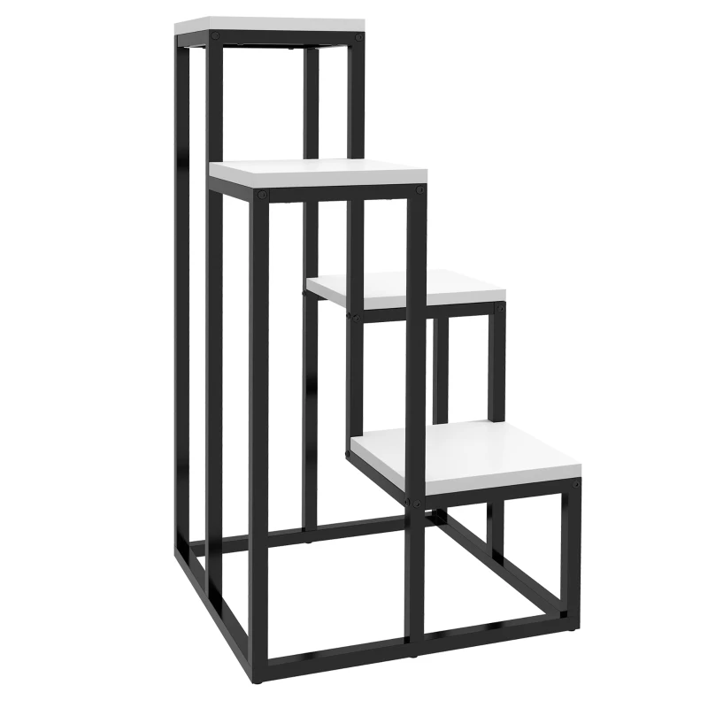 Outsunny Blumenregal, 4 Etagen, Indoor & Outdoor, Metallrahmen, 34L x 34B x 70H cm, Schwarz+Weiß