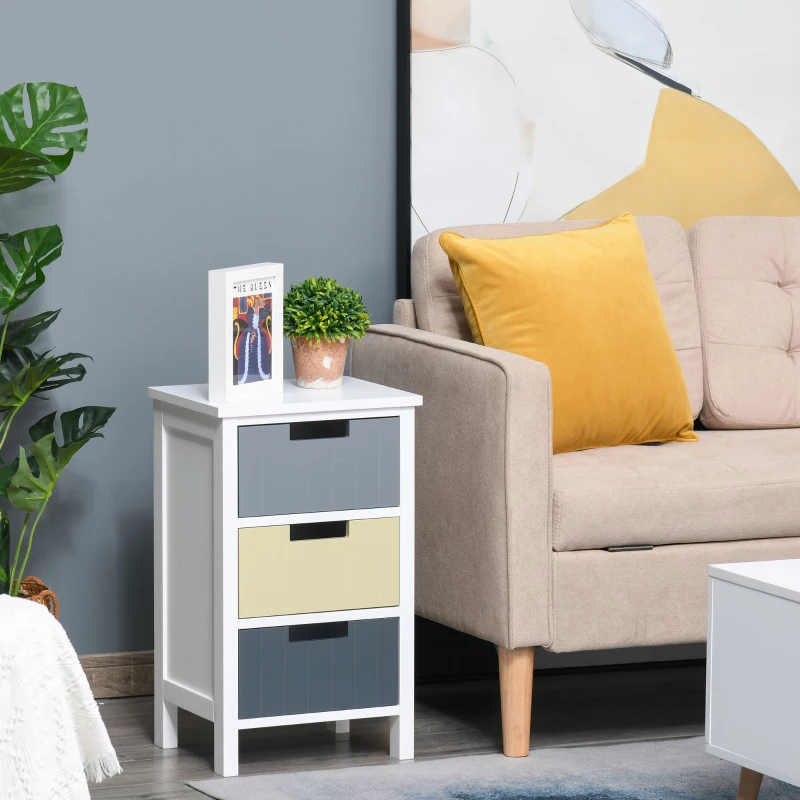 HOMCOM 3 Drawer Storage Tower, Dresser Chest with Wood Top, Organiser Unit for Closets Bedroom Nursery Room Hallway
