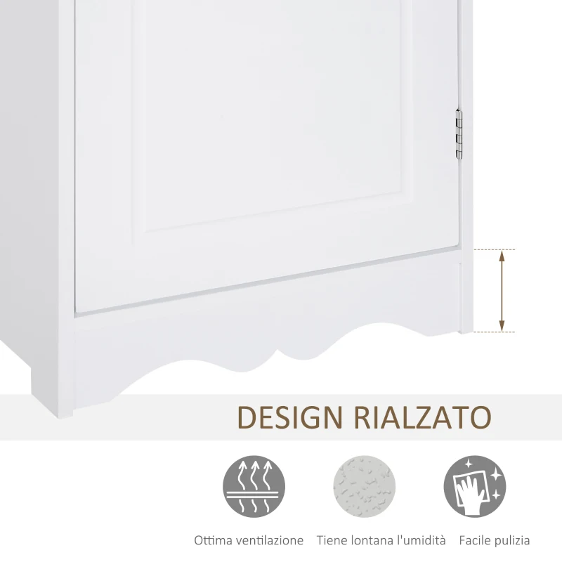HOMCOM Mobiletto del Bagno a Torre 3 Ripiani Regolabili su 3 Livelli e 1 Ampio Armadietto Inferiore Manopole sull'Anta MDF Bianco 40x23x160cm