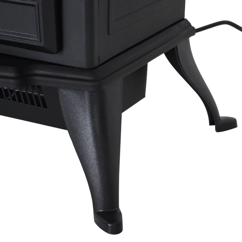 HOMCOM Camino Elettrico con Effetto Fiamma Stile Retrò, Termostato 1000-2000W e Luce Regolabile, Nero