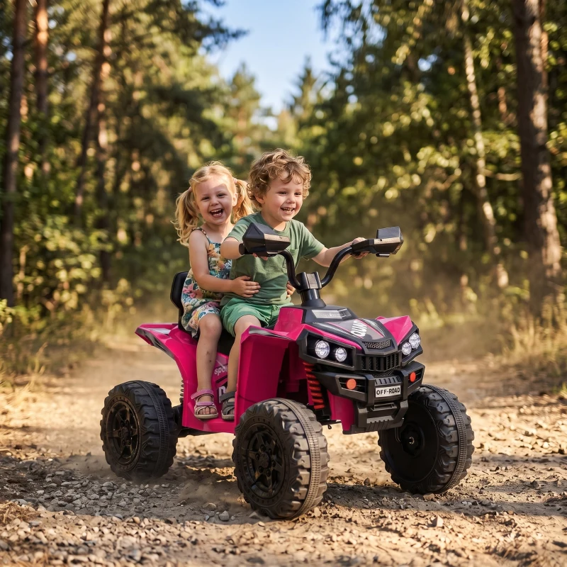 AIYAPLAY 24V 2 Seater Electric Quad Bike for Kids, Ride On Car ATV Toy w/ Forward Backward, for Boys Girls 3-8 Years, Pink