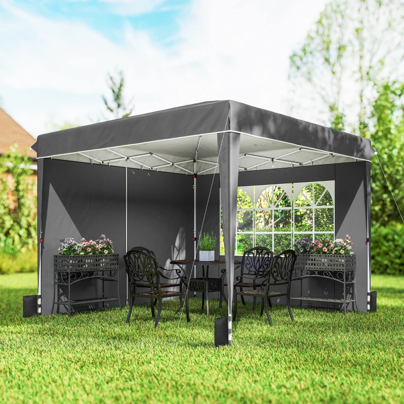 Outsunny Tonnelle de jardin exterieur 3x3m, tonnelle pliante avec parois latérales, protection UV 50+, sac de transport, gris