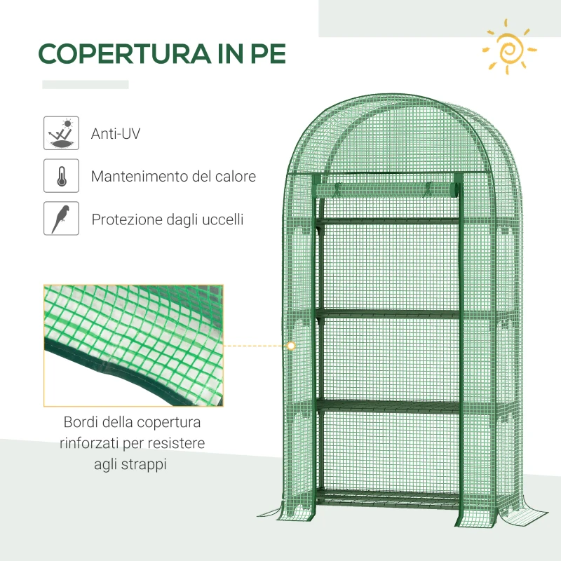 Outsunny Serra da Giardino con Ripiani in Metallo, Copertura in PE e Porta Avvolgibile 80x49x160cm, Verde