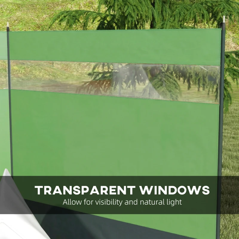 Outsunny Camping Windbreaker with Clear Windows, Carry Bag and Steel Poles, for Beach Caravan Campervan, 440 x 140cm, Army Green