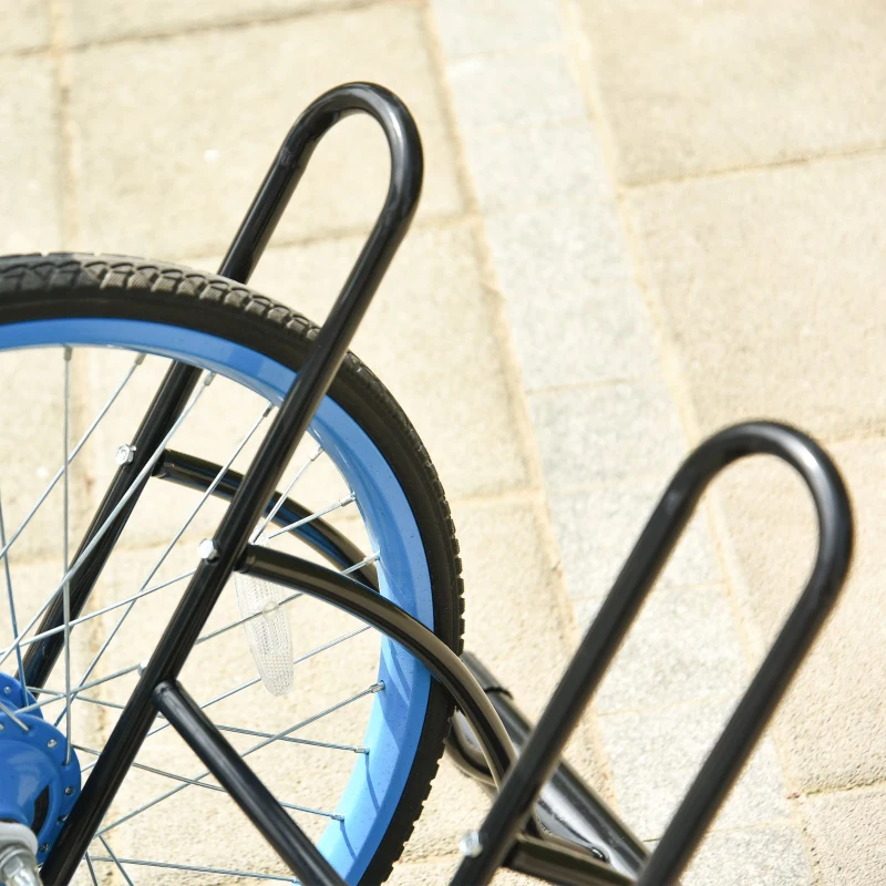 HOMCOM Rastrelliera da Terra per 2 Biciclette con Pneumatici fino 6.5 cm, Telaio Orientabile in Acciaio Nero, 60x54x57cm