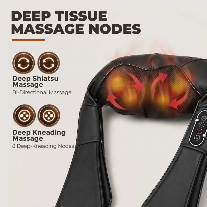 HOMCOM Neck and Shoulder Massager with Heat, Deep Tissue Shiatsu 3D Kneading Massager for Neck, Back, Waist, Foot and Leg