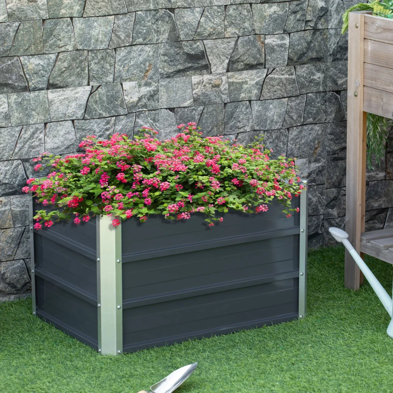Outsunny Carré potager lit de jardin surélevé en acier galvanisé fond ouvert conception extra profonde 66 x 47 x 40 cm gris foncé