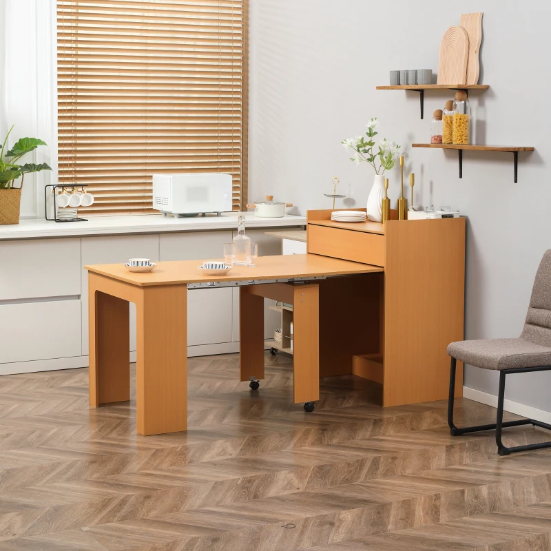 HOMCOM Tavolo Pieghevole da Pranzo max 5 Persone in Truciolato e Acciaio, 84x180x100 cm, color Legno