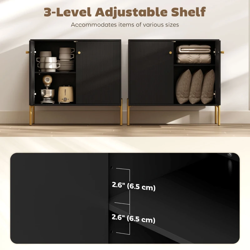 HOMCOM Sideboard Buffet Cabinet, Coffee Bar Cabinet with Fluted Doors and Adjustable Shelf, Black
