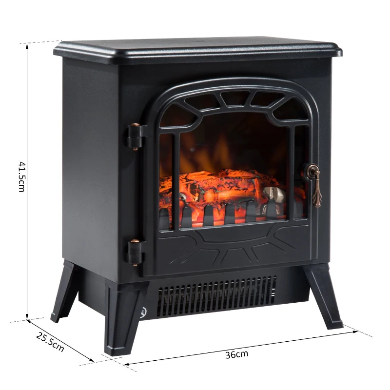 HOMCOM Camino Elettrico con Effetto Fiamma Regolabile, Caminetto Elettrico 925W/1850W con Temperatura Regolabile, Termostato, Protezione da Surriscaldamento, 36 x 25.5 x 41.5cm, Nero