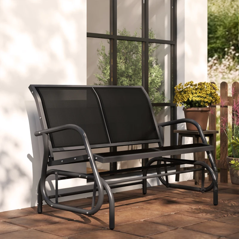 Outsunny Panchina a Dondolo da Giardino a 2 Posti in Metallo e Tessuto a Rete Traspirante, 120x70x85cm, Nero