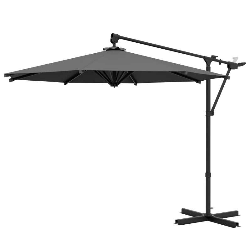 Outsunny Sombrilla de Jardín Giratoria 360° 3x3 m con Manivela Manual 8 Varillas Base Cruzada y Soporte de Acero Gris Oscuro