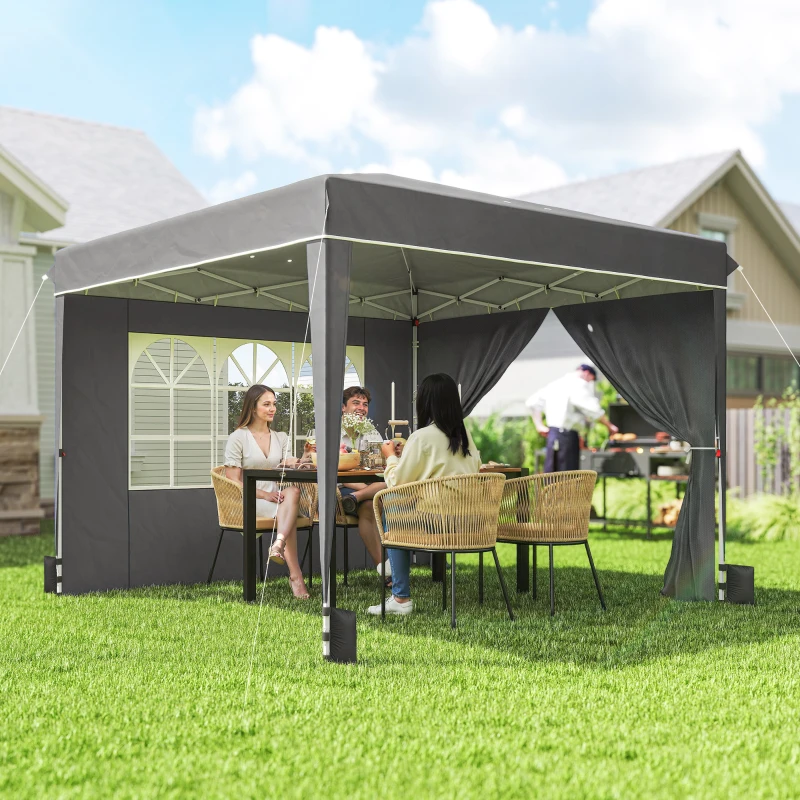 Outsunny Tonnelle de jardin exterieur 3x3m, tonnelle pliante avec parois latérales, protection UV 50+, sac de transport, gris