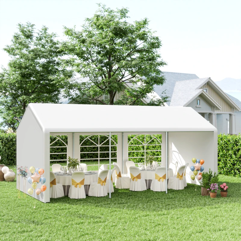 Outsunny Gazebo da Giardino 6x3 m con Finestre Laterali, 3 Stanze e Porte a Cerniera, Bianco