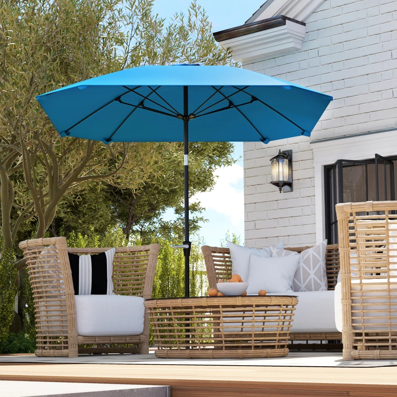 Outsunny Sombrilla de Jardín 233x233 cm Ángulo Ajustable Impermeable Poste de Aluminio Varillas de Fibra de Vidrio Manivela Azul