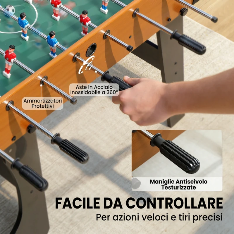 SPORTNOW Calcio Balilla Pieghevole con Impugnature Antiscivolo, 2 Palline e Segnapunti, Marrone