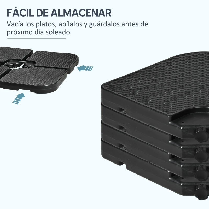 Outsunny Base para Sombrilla de 4 Piezas Soporte para Parasol de HDPE Rellenable con Agua 59 kg o Arena 80 kg para Jardín Negro