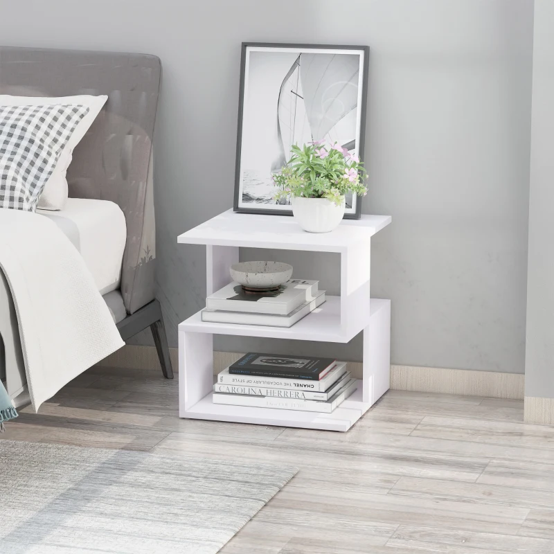 HOMCOM Mesa de Centro Mesita de Noche Mesita Auxiliar de 2 Niveles con Estante de Almacenamiento para Salón 40x40x43cm Blanco