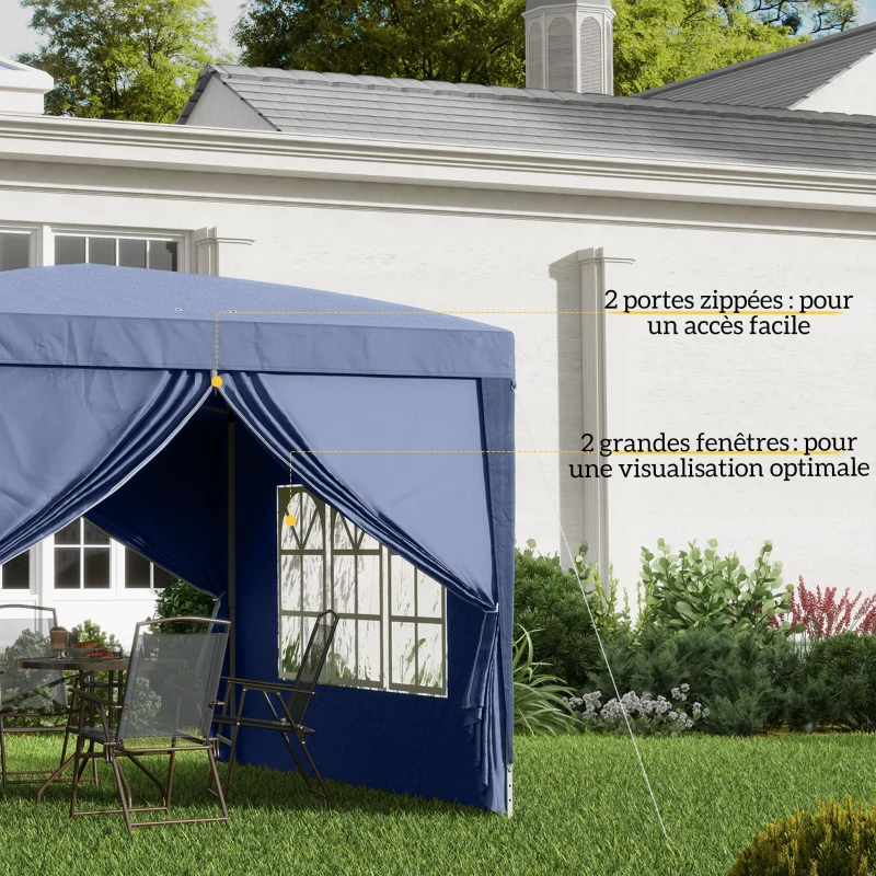 Outsunny Tonnelle Barnum Tente de réception Pliante 3 x 3 x 2,58 m avec fenêtres + Sac de Transport Bleu