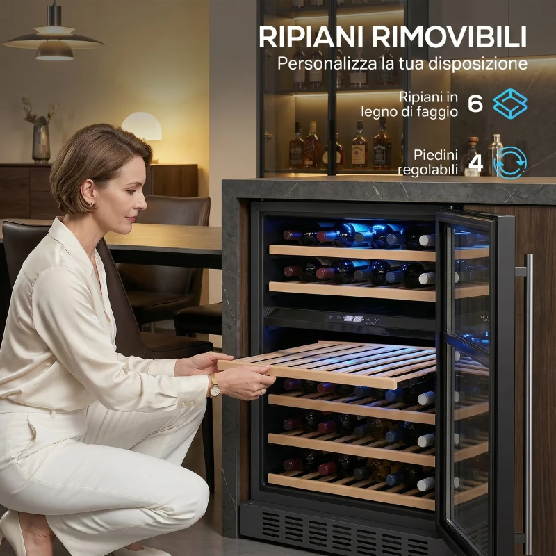 HOMCOM Cantinetta Vino Doppia Temperatura 5–18 °C 46 Bottiglie 131L con Porta in Vetro Temperato Triplo, Nero