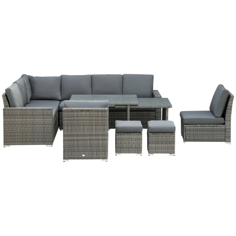 Outsunny Seven-Piece Rattan Garden Sofa Set, with Expanding Table - Grey