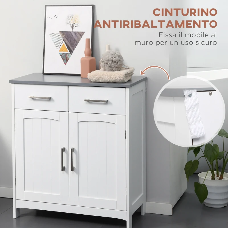 kleankin Mobiletto Bagno con 2 Ante, 2 Cassetti e Ripiano Regolabile, in MDF, 68x33x76cm