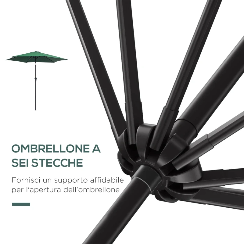 Outsunny Ombrellone da Giardino 2.6x2.4 m con Testa Inclinabile, in Alluminio e Poliestere, Verde scuro e Nero