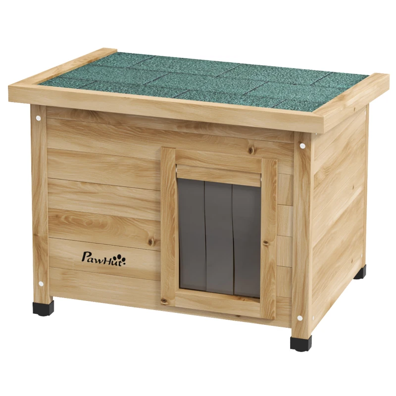 PawHut Maison pour chats niche d'extérieur en bois surélevée avec toit asphalte, fenêtre, 57 x 45 x 43 cm jaune