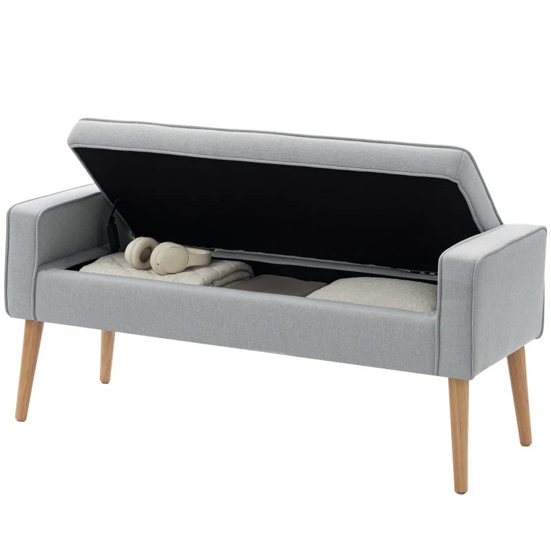 HOMCOM Banco de Almacenaje con Tapa Abatible y Patas de Madera para Dormitorio Salón Entrada 120x45x54 cm Gris Claro