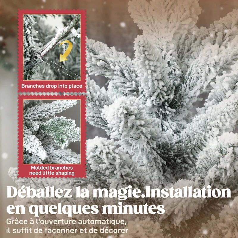 HOMCOM Sapin de Noël artificiel floqué de neige 150 cm, arbre de Noël avec 768 branche, support en métal pliable, vert