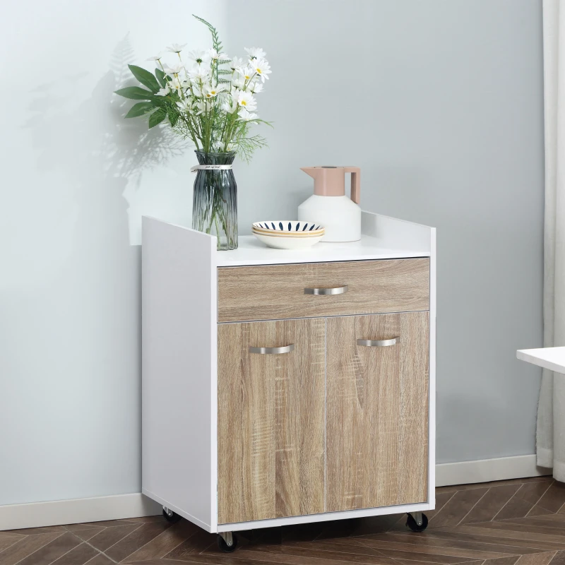 HOMCOM Carrello da Cucina Portavivande per Microonde con 4 Ruote, in Legno, 60x40x77cm - Rovere