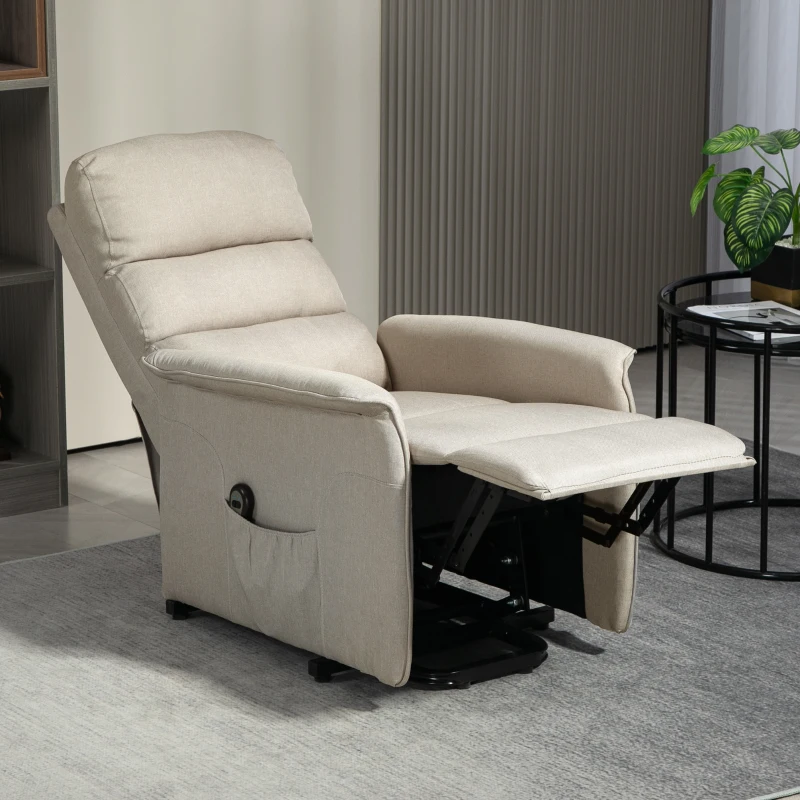HOMCOM Sillón Relax Reclinable Eléctrico Levanta Personas con Mando a Distancia y Bolsillo Lateral Sillón Elevador Beige