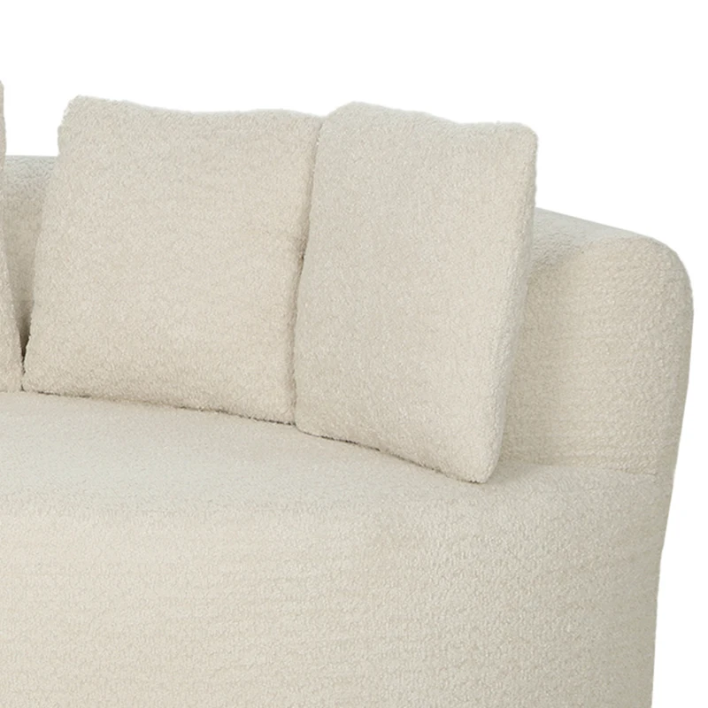 HOMCOM Sofá 3 Lugares Curvo em Chenille 188 cm, Sofá de Sala com Assento Profundo, 6 Almofadas, Enchimento Espesso, Creme