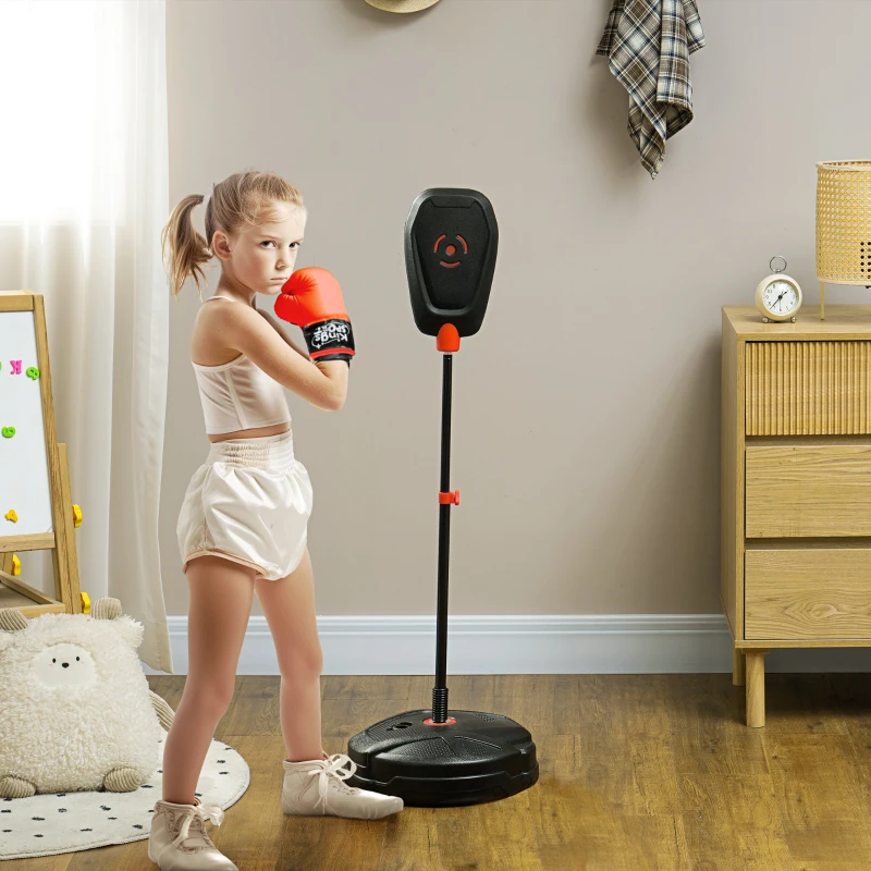 AIYAPLAY Saco de Boxeo para Niños de +5 Años con Guantes de Boxeo Altura Ajustable de 88-124 cm y Base Rellenable Negro