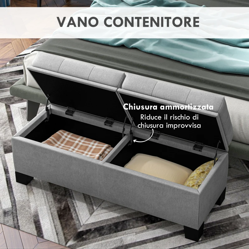 HOMCOM Panca Fondoletto Contenitore in Tessuto con Imbottitura Trapuntata, 116x41x47cm, Grigio
