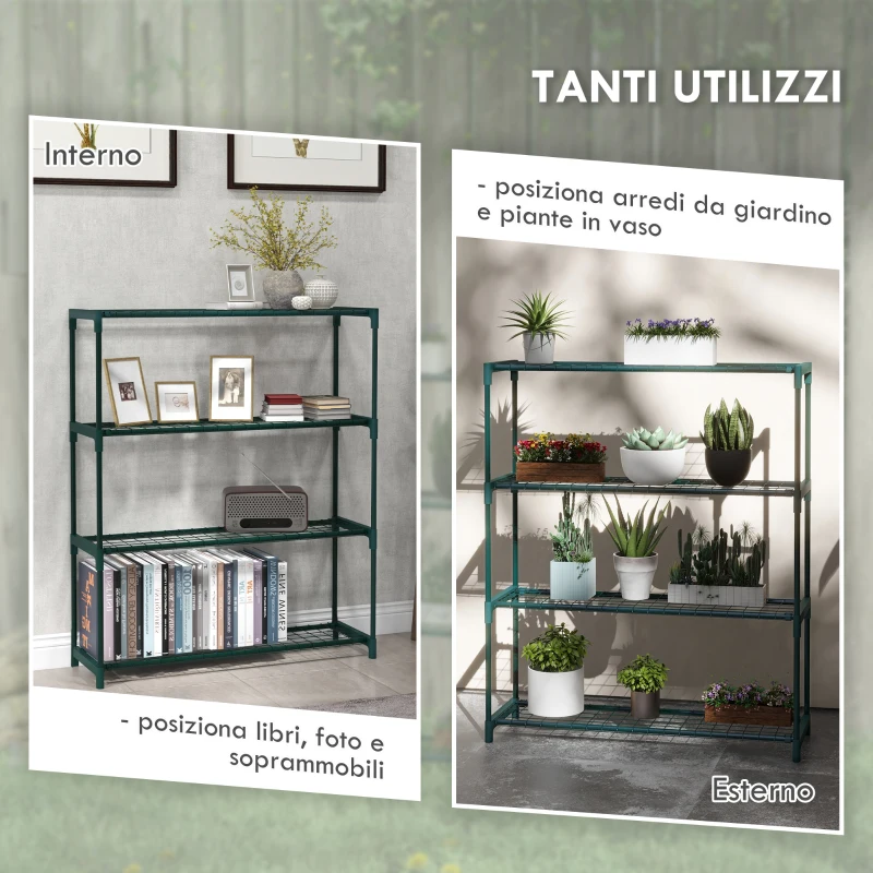 Outsunny Scaffale Porta Piante a 4 Livelli da Esterno e Interno in Acciaio, 89x28x107cm, Verde