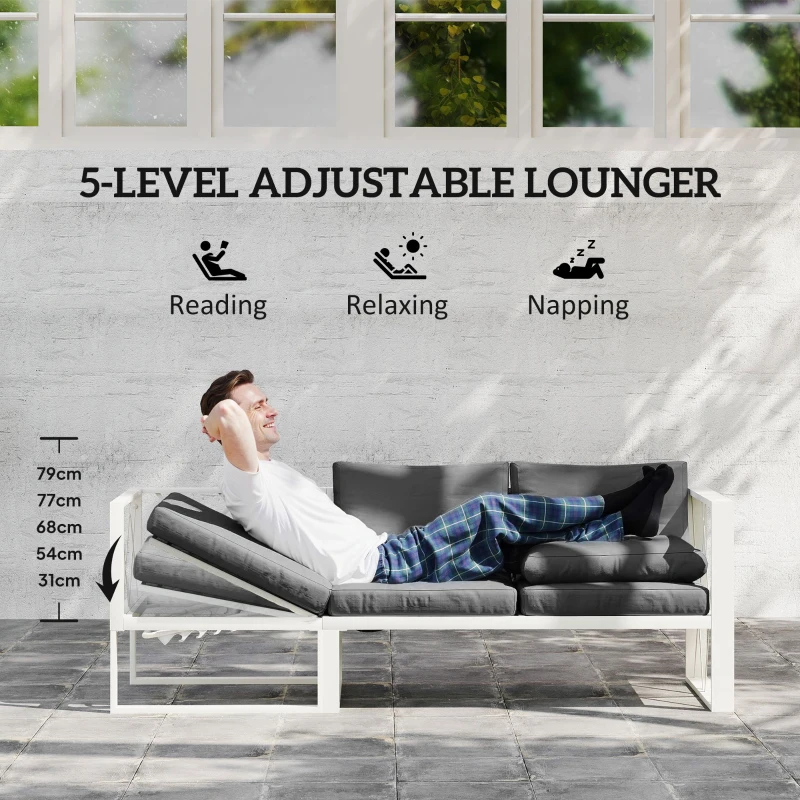 Outsunny Four-Piece L Shaped Garden Furniture Set with 5-Level Adjustable Lounger - Grey
