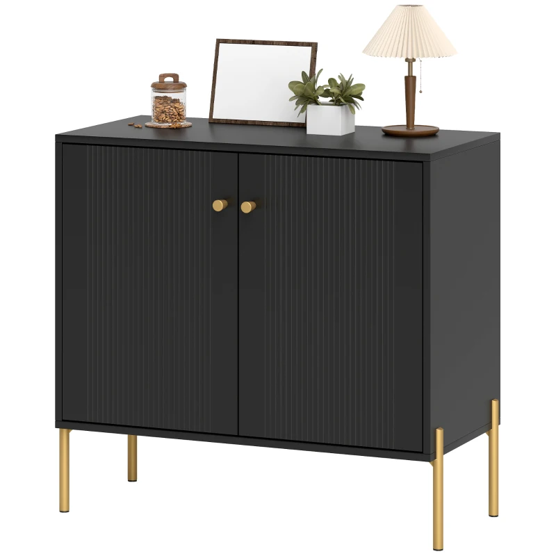 HOMCOM Sideboard Buffet Cabinet, Coffee Bar Cabinet with Fluted Doors and Adjustable Shelf, Black