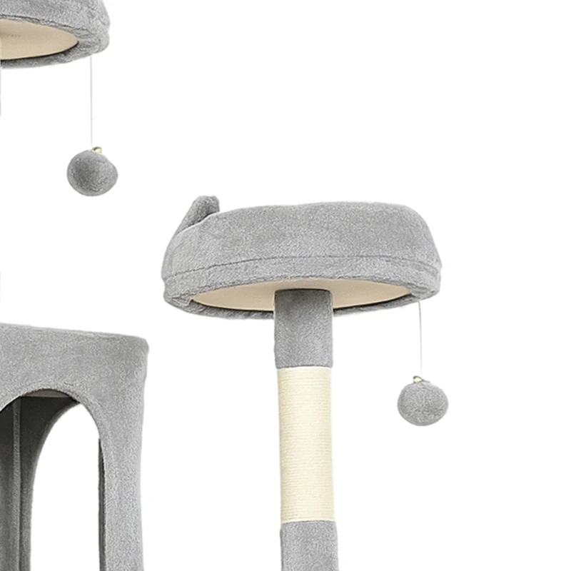 PawHut Arbre à chat tour de jeux pour chat 8 poteaux à griffer 4 plateformes 2 niches  échelle et 3 boules hauteur 192 cm gris