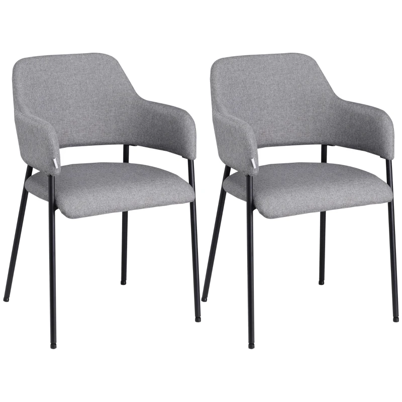 HOMCOM Set da 2 Sedie Imbottite Moderne in Tessuto con Braccioli e Gambe in Acciaio, 54x54x84cm, Grigio